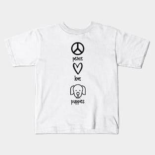 Peace, Love, Puppies Kids T-Shirt